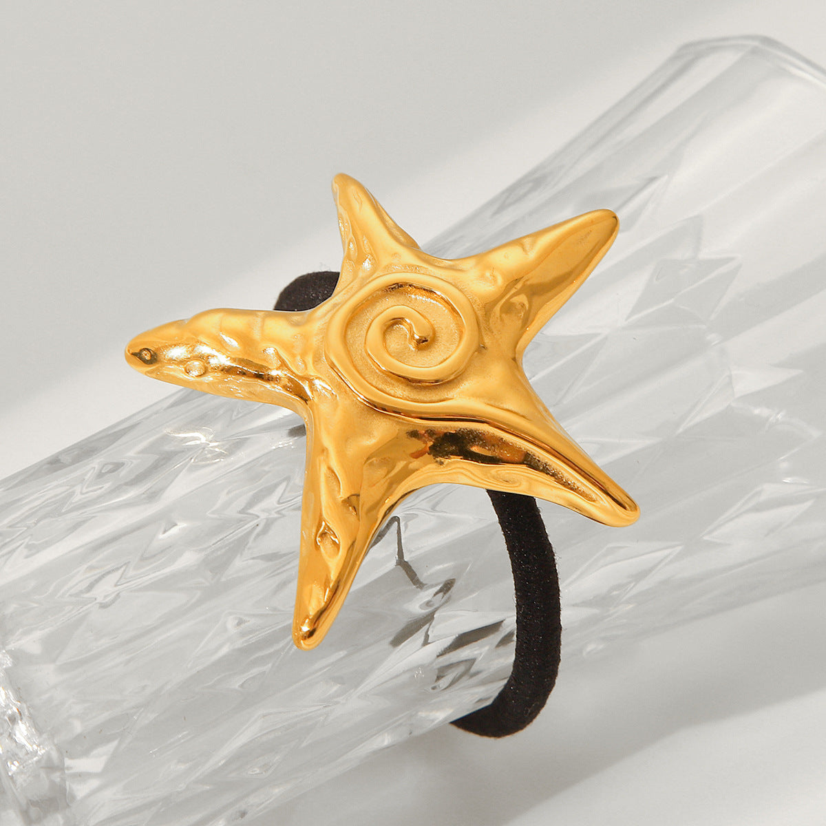 Horquilla de estrella de mar de acero inoxidable bañada en oro de 18 quilates, estilo Ins, con alta elasticidad para coleta de caballo