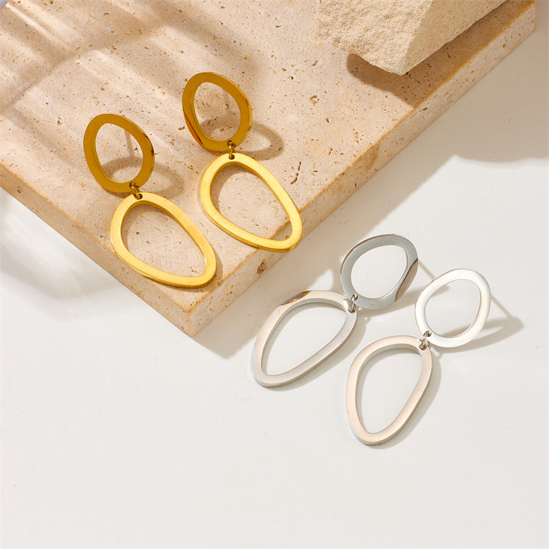 Minimalist Gold Plated Stainless Steel Floral Star Geometric Drop Earrings for Women