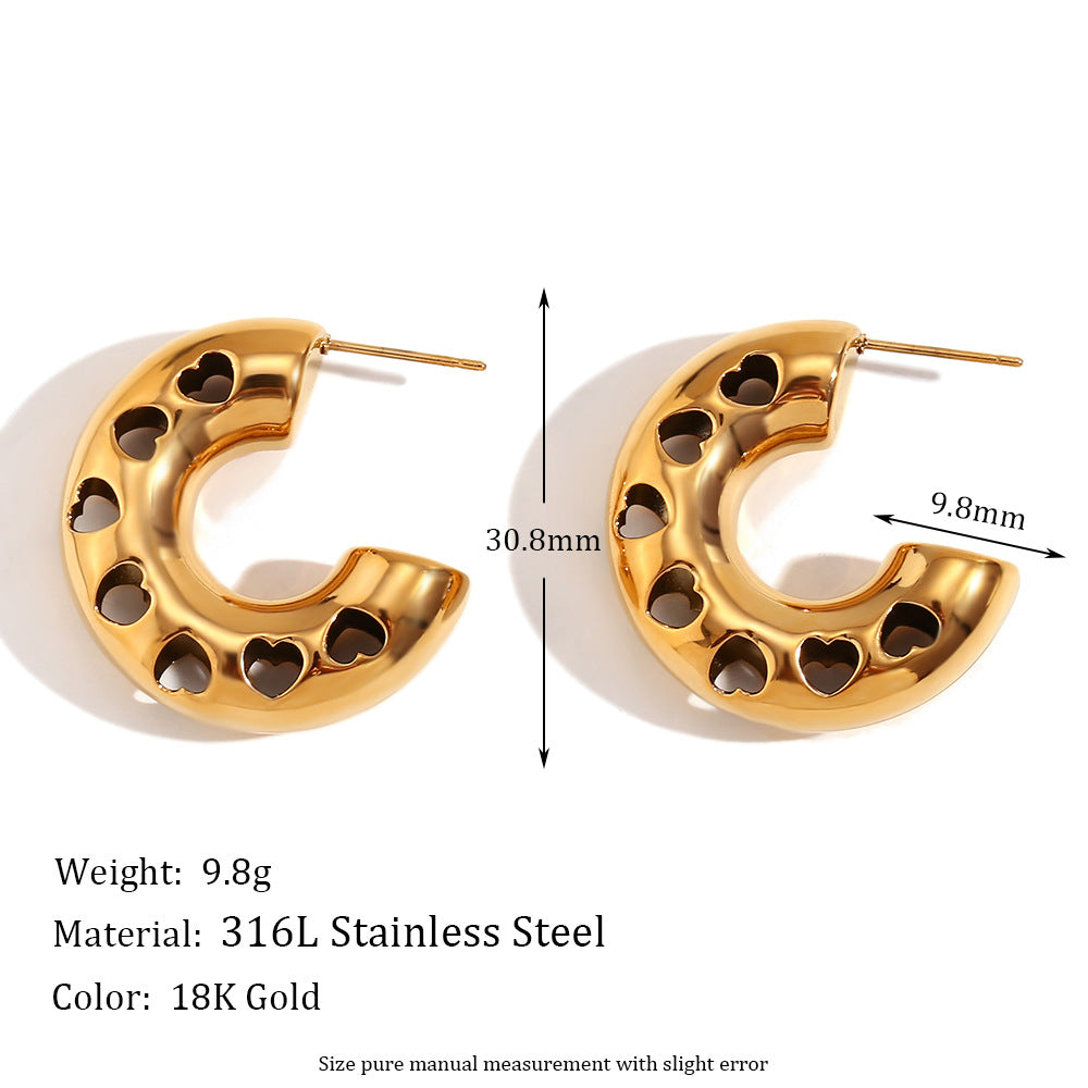 Fashion Minimalist Hollow Heart Geometric Stainless Steel 18K Gold Plated Earrings for Women