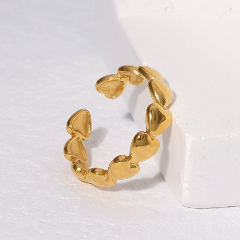 Sweet Minimalist Heart-Shaped Titanium Steel Adjustable Ring for Women with Plated Finish