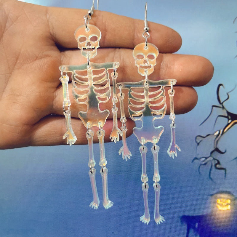 Pendientes acrílicos de esqueleto de estilo punk de dibujos animados para mujeres y hombres con temática de Halloween