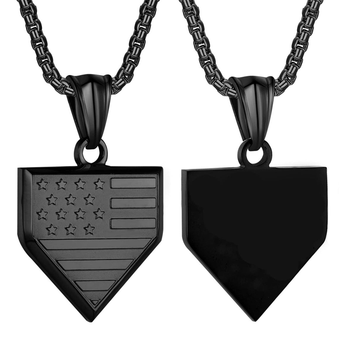 Collana Pendente a Scudo Pentagonale Geometrico Minimalista da Uomo in Acciaio al Titanio con Finitura Lucida