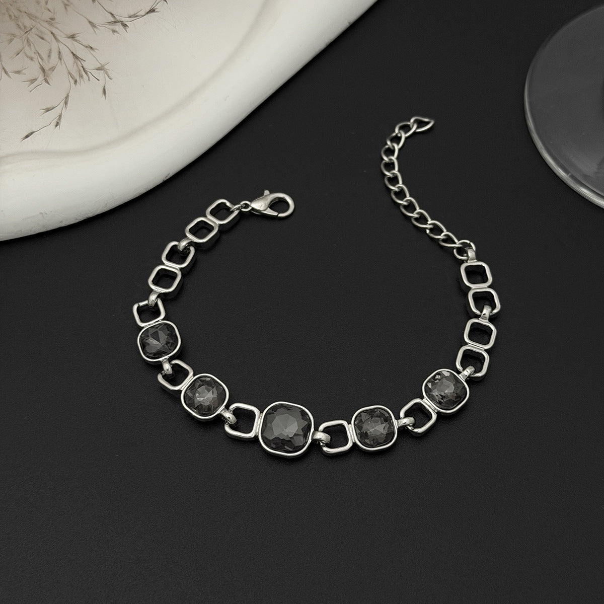 Sweet Geometric Square Acrylic Rhinestone Gemstone Plated Bracelet for Women