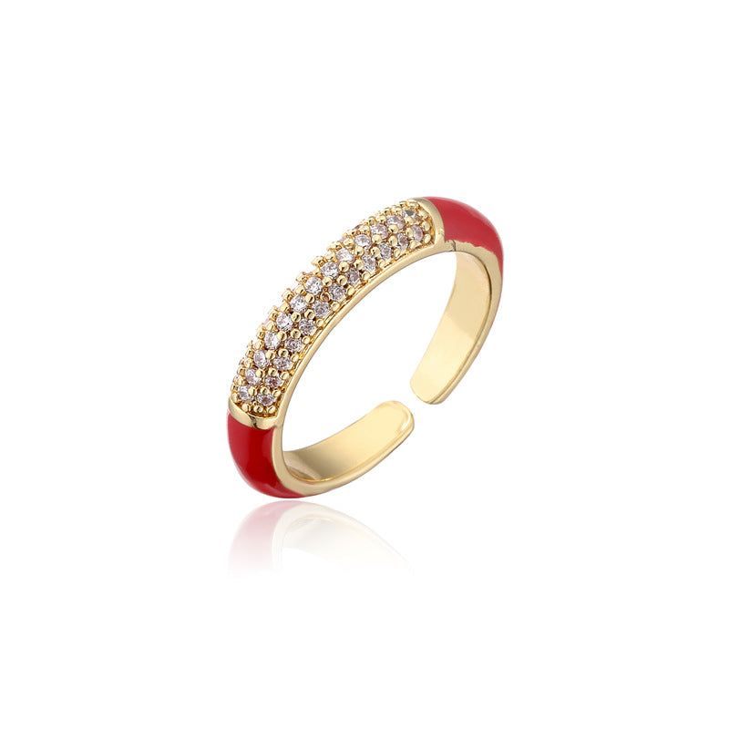 Geometric Micro-pave Cubic Zirconia and Drip Oil Brass Ring for Women