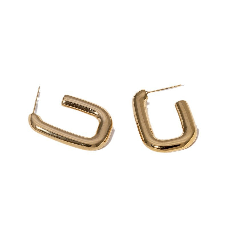 Orecchini a U minimalisti in acciaio inossidabile con placcatura in oro 18 carati, orecchini a cerchio in titanio ipoallergenico per donna