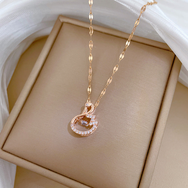 Sweet Elegant Geometric Rhinestone Inlay Titanium Steel Necklace with Brass Pendant Cable Chain for Unisex