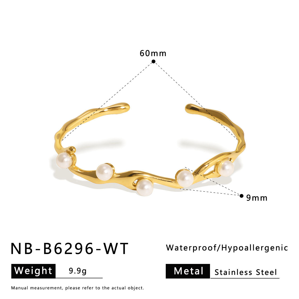Vintage Style Titanium Steel Open Bangle for Women with Natural Stone and Pearl Inlay Geometric Design