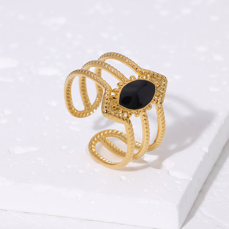 Anello regolabile in acciaio al titanio placcato oro 18 carati con motivo geometrico stile palazzo francese vintage da donna, accessorio di moda