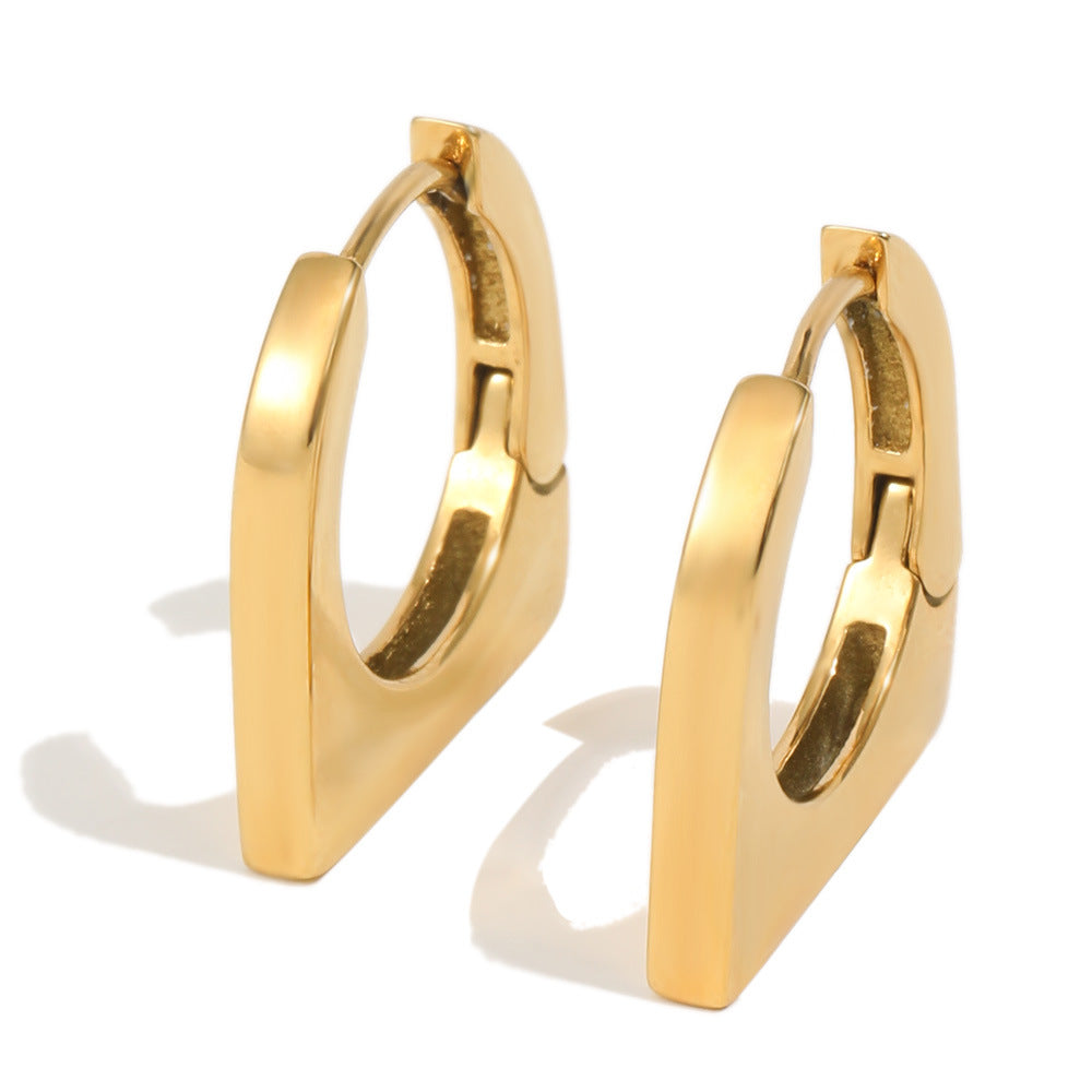 Minimalist Elegant 18K Gold Plated Geometric Rectangle Stainless Steel Hoop Earrings for Women
