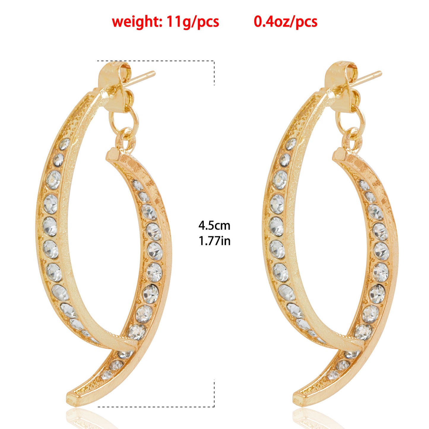 Geometric Cross-Over Earrings for Women with Metal Body Plated Finish and Rhinestone Inlay