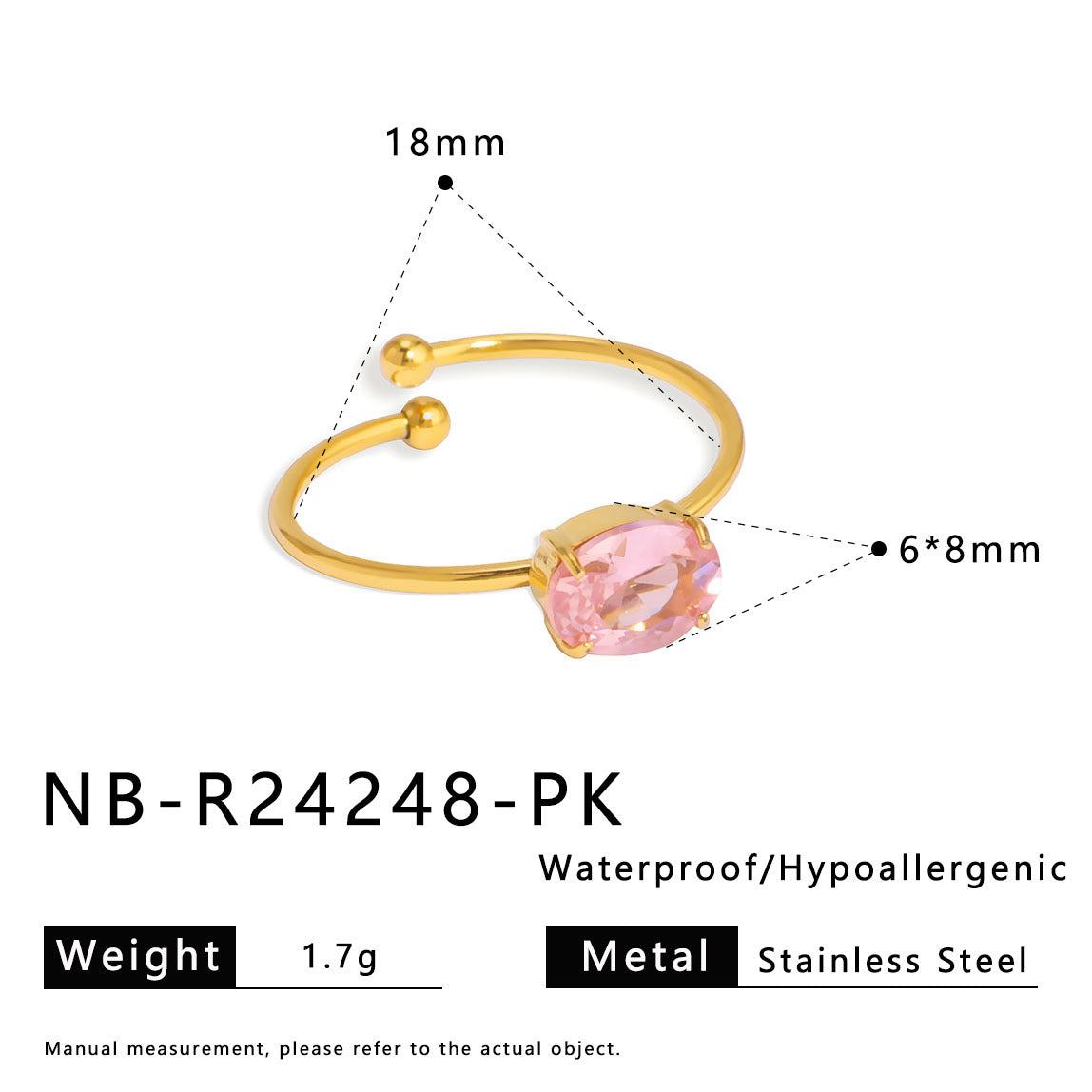 Adjustable Round Stainless Steel Ring with 18K Gold Plating and Colorful Zircon Inlay for Unisex Wear