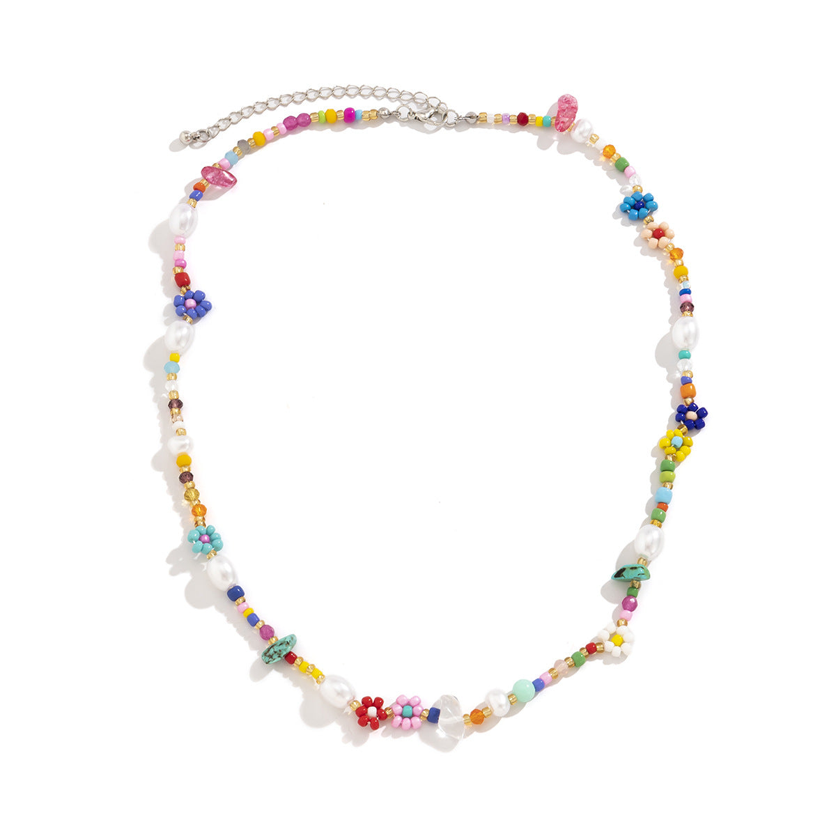Collana Minimalista Margherite con Perle Imitazione e Dettagli Geometrici in Resina, Finitura Galvanica da Donna