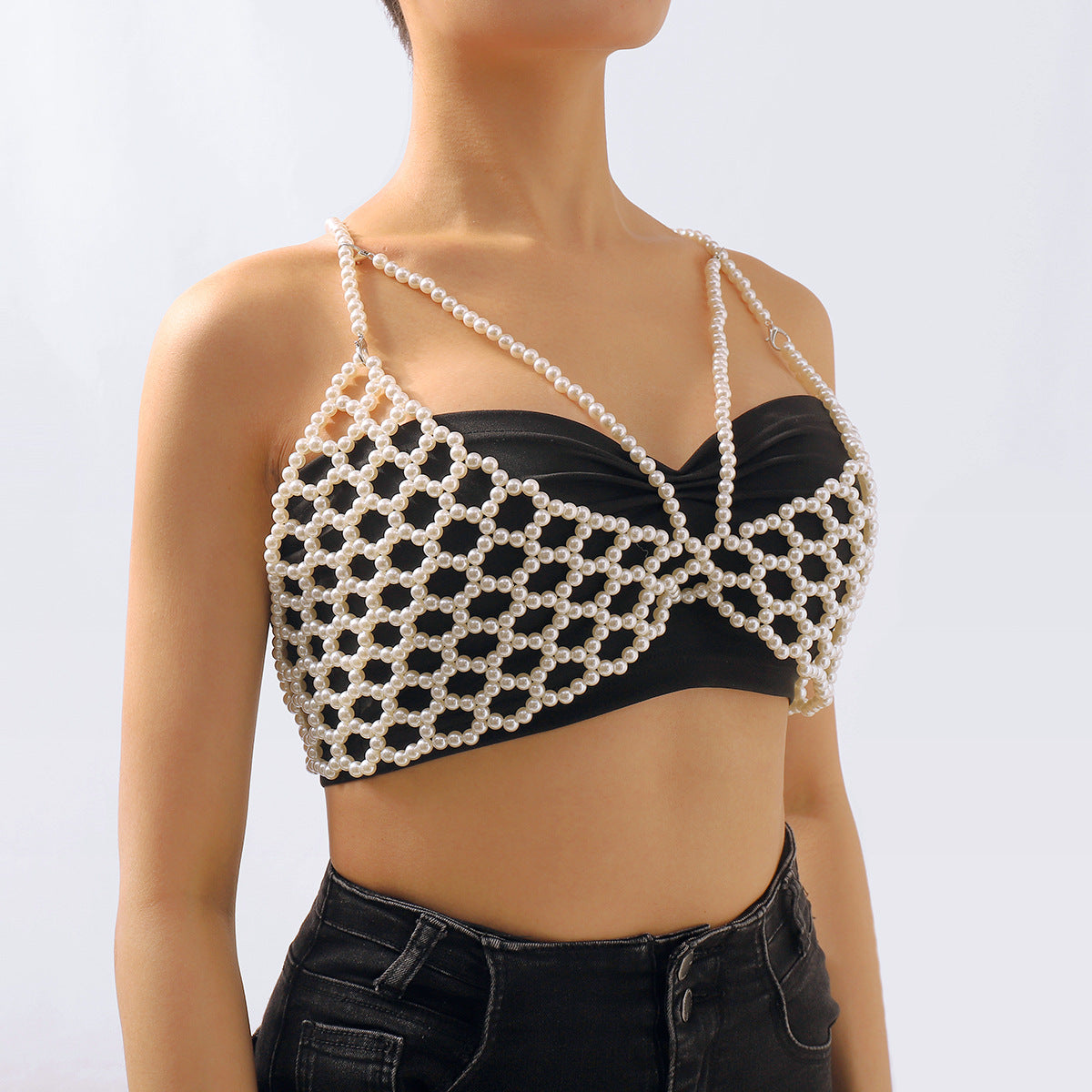 Cadena Corporal de Perlas Geométricas Hecha a Mano para Mujer con Diseño Calado y Detalles de Inspiración Bohemio