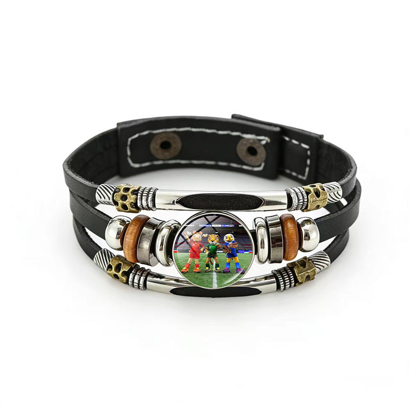 Bracciale Unisex Geometrico Rotondo in Pelle Placcato Multistrato di Tendenza