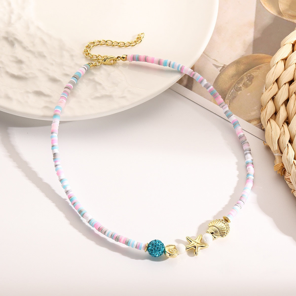 Collana da donna con ciondolo a stella geometrica in lega colorata a goccia d'olio e catena a cavo