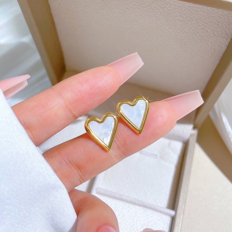 Minimalist Titanium Steel Heart-Shaped Shell Earrings for Women Elegant Cold-Tone Party Jewelry