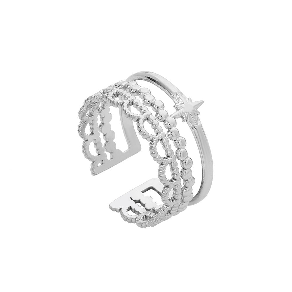 Minimalist Hip-hop Geometric Round Plated Titanium Steel Double Layer Open Ring