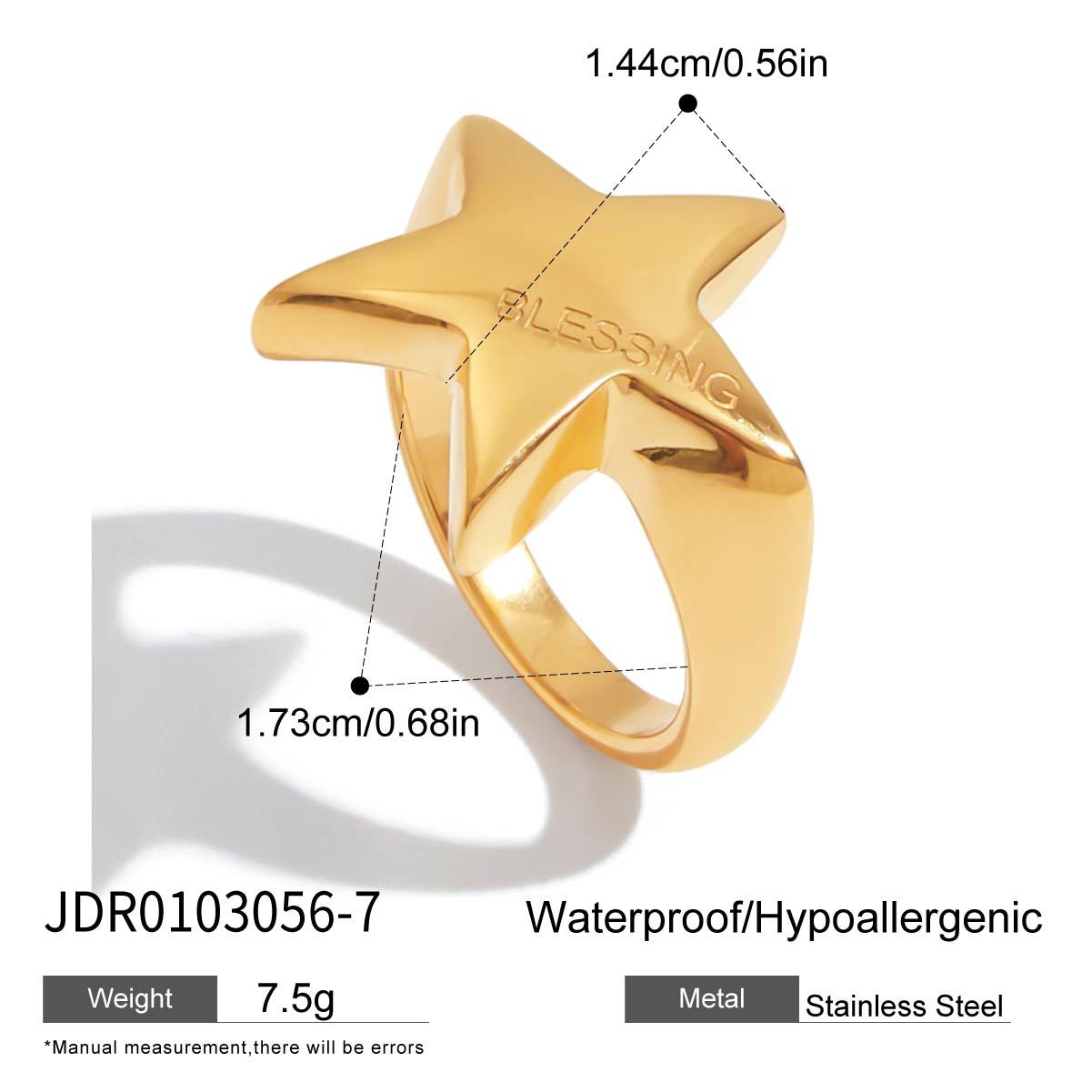 Anello da donna in acciaio al titanio a forma di stella, alla moda, con finitura galvanica