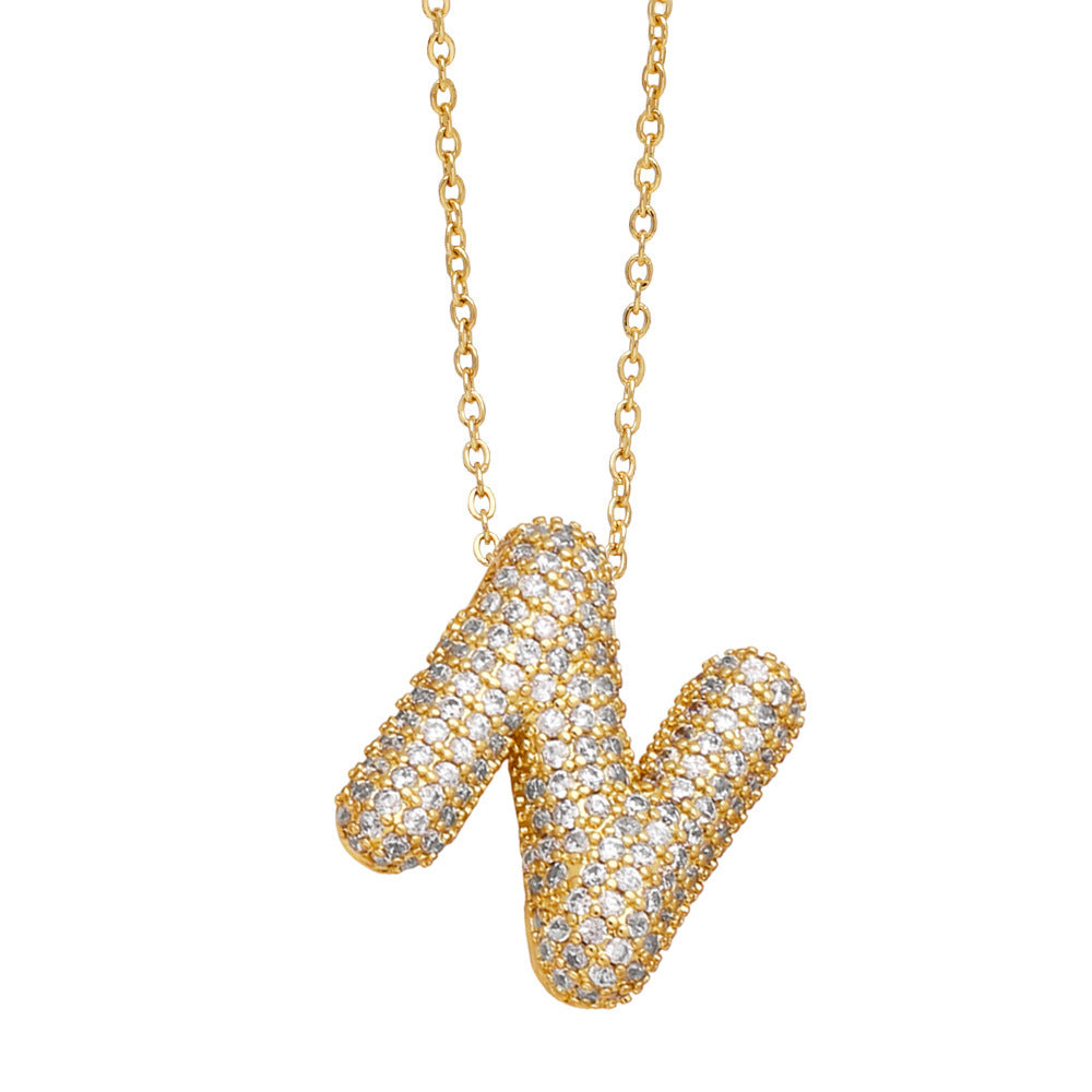 Minimalist Letter Brass Cubic Zirconia Plated Necklace Cable Chain Unisex