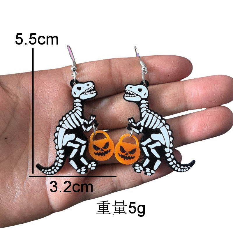 Orecchini in acrilico a tema Halloween con motivi di zucca, teschio e dinosauro Stile fumetto Design stampato Gioielli alla moda unisex