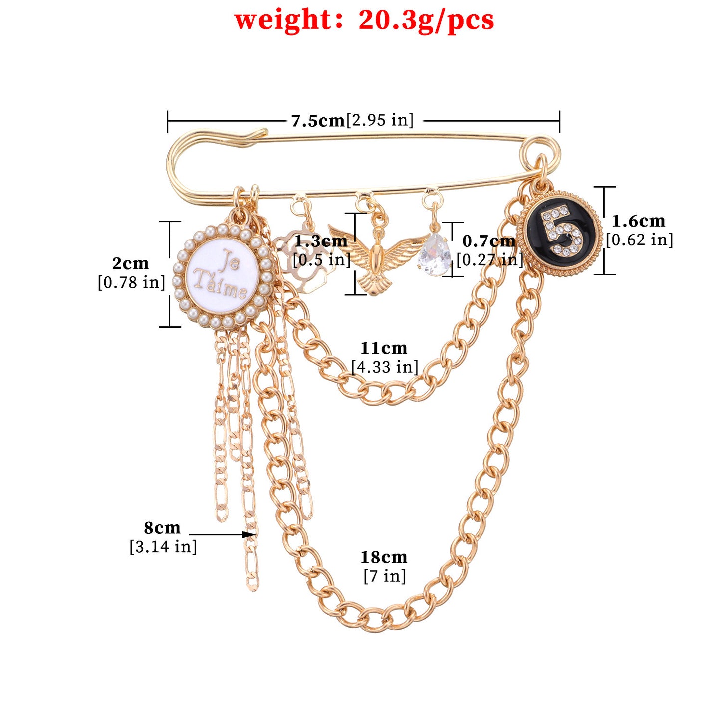 Punk Vintage Geometric Number 5 Brooch with Rhinestone Inlay Alloy Plated Women's Jewelry
