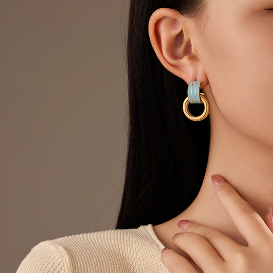 Minimalist Geometric Blue Titanium Steel Earrings for Women with Plated Finish