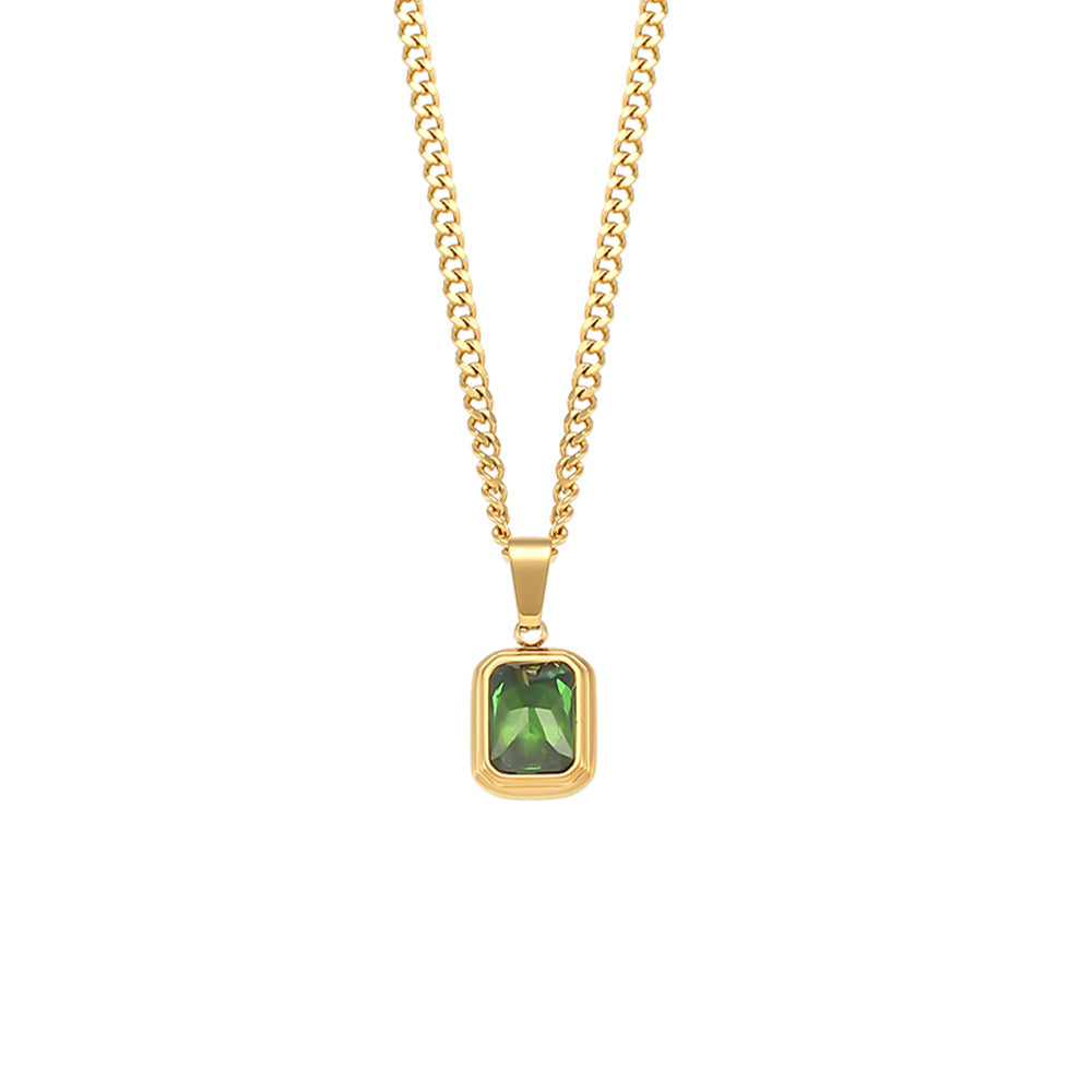 Collar con colgante de circonita champán geométrica de moda en acero inoxidable con acabado chapado para mujer