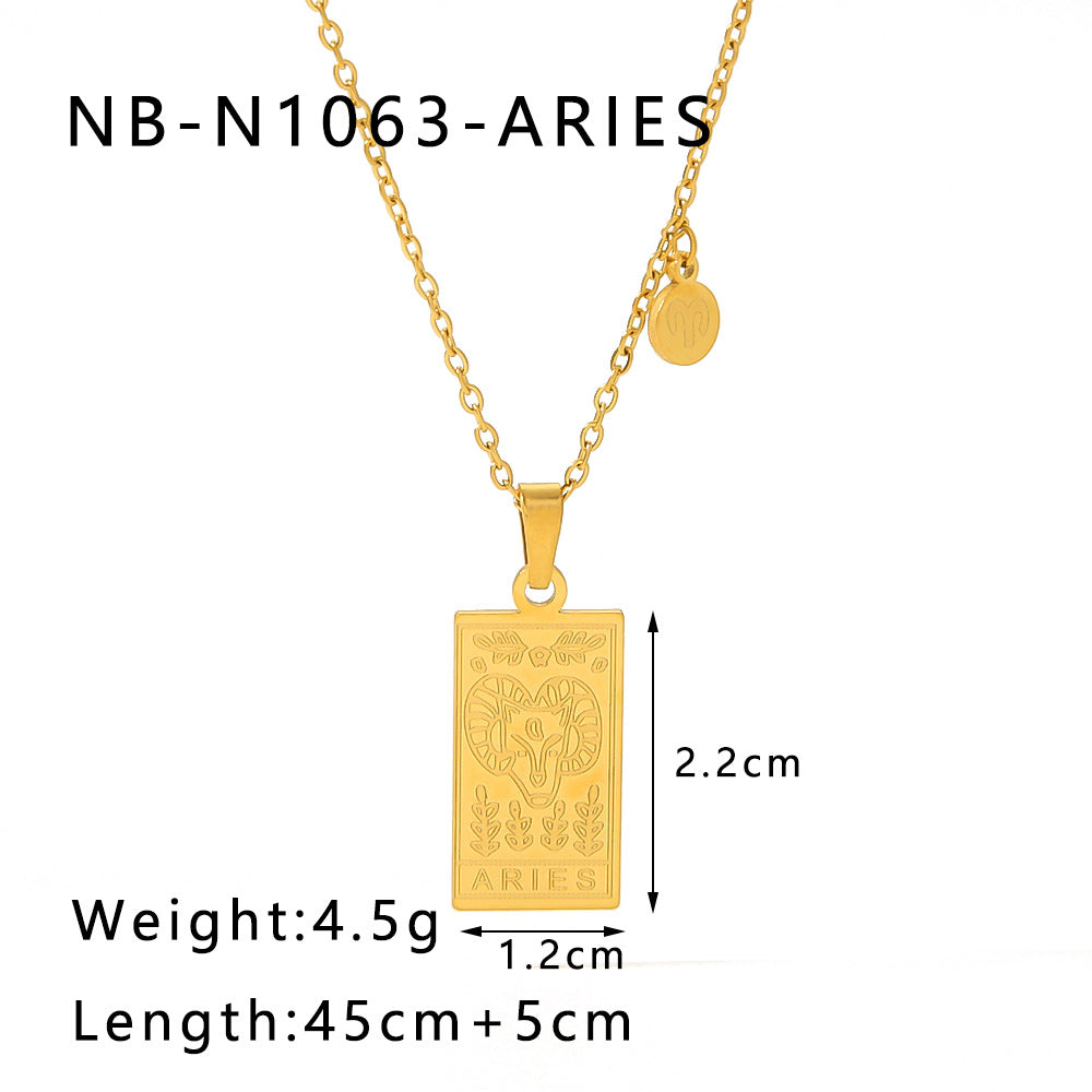 Collana con ciondolo costellazione zodiacale minimalista in acciaio inossidabile placcato oro 18 carati con catena a locket quadrato in acciaio al titanio per donne