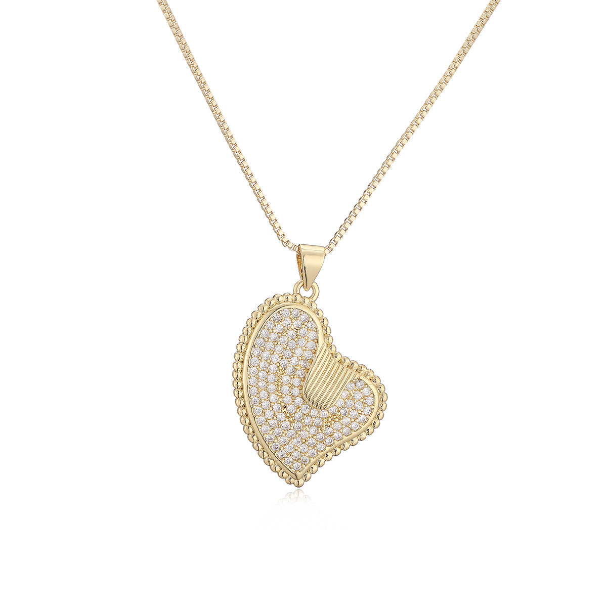 Minimalist Gold Plated Brass Heart Cubic Zirconia Pendant Necklace for Women