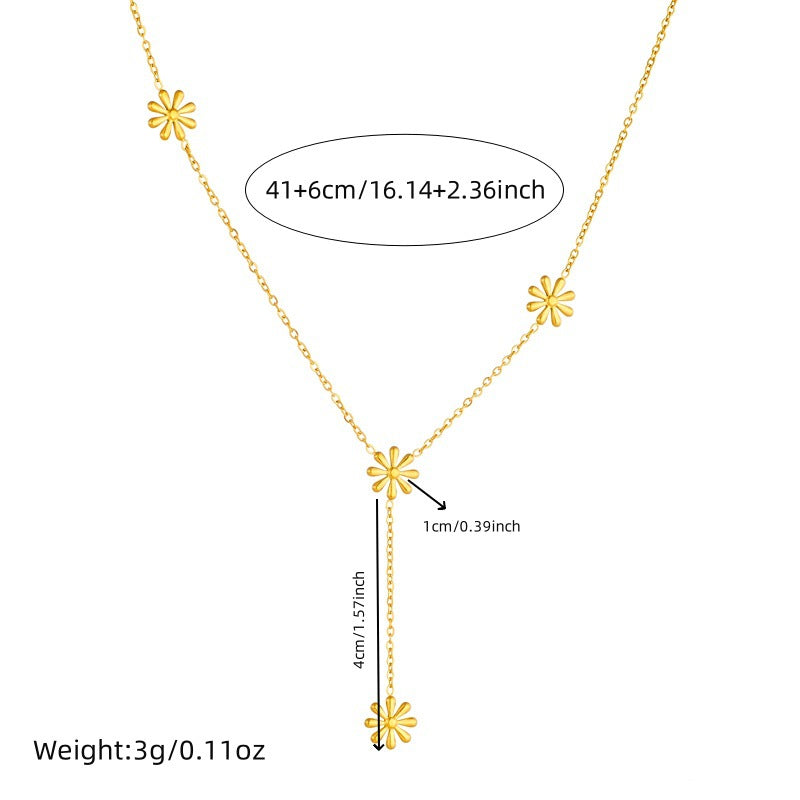 Minimalist Gold Plated Stainless Steel Daisy Flower Necklace and Bracelet Set for Women