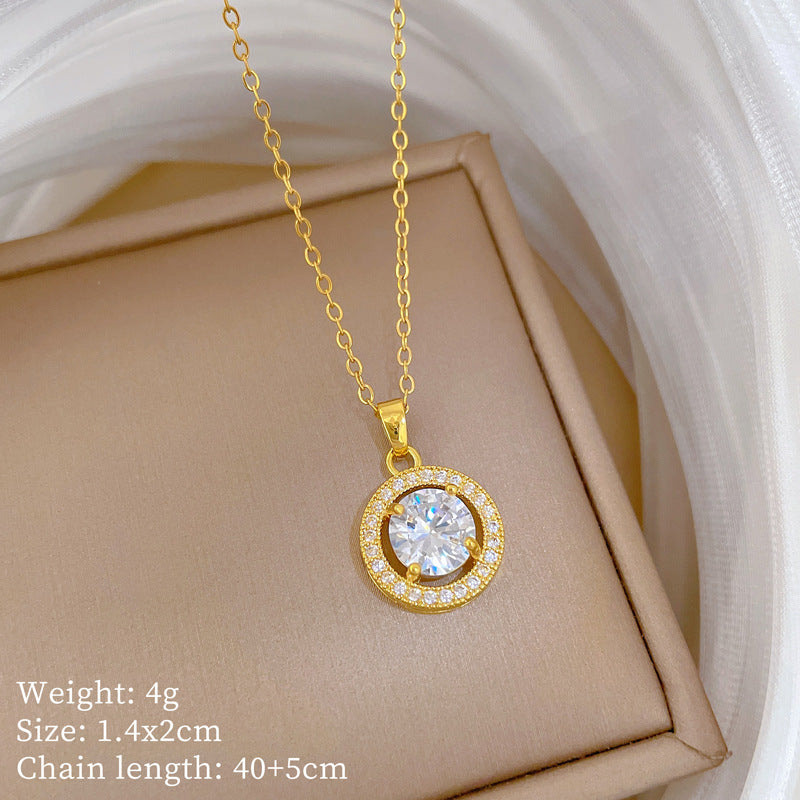 Sweet Minimalist Animal Shape Micro-Inlaid Cubic Zirconia Brass Pendant Titanium Steel Necklace for Unisex