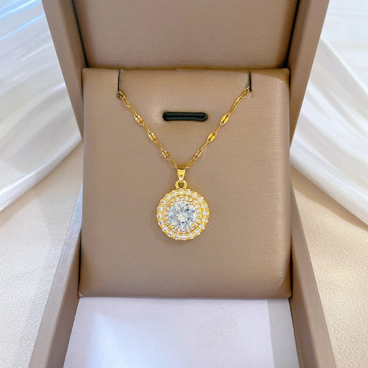 Collar de luna geométrica de lujo para mujer con cadena de acero inoxidable galvanizado y colgante de cobre