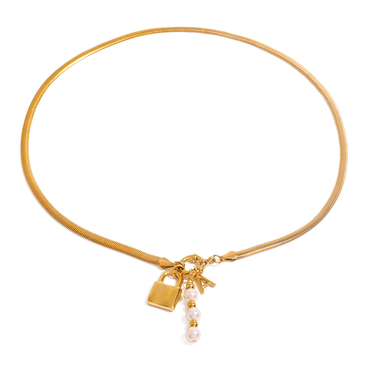 Collana con Ciondolo a Lettera Minimalista Naturale e Fresco in Acciaio Inossidabile con Intarsio in Madreperla su Catena a O per Donne