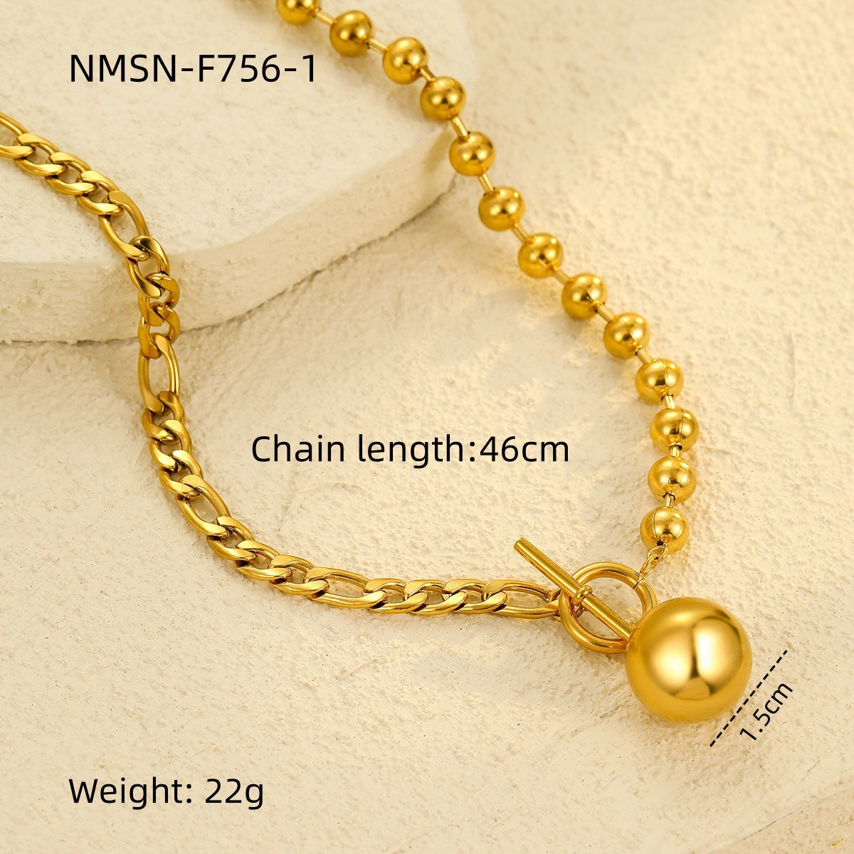 Collana da donna vintage in acciaio al titanio con perline tonde cave minimaliste e chiusura a moschettone