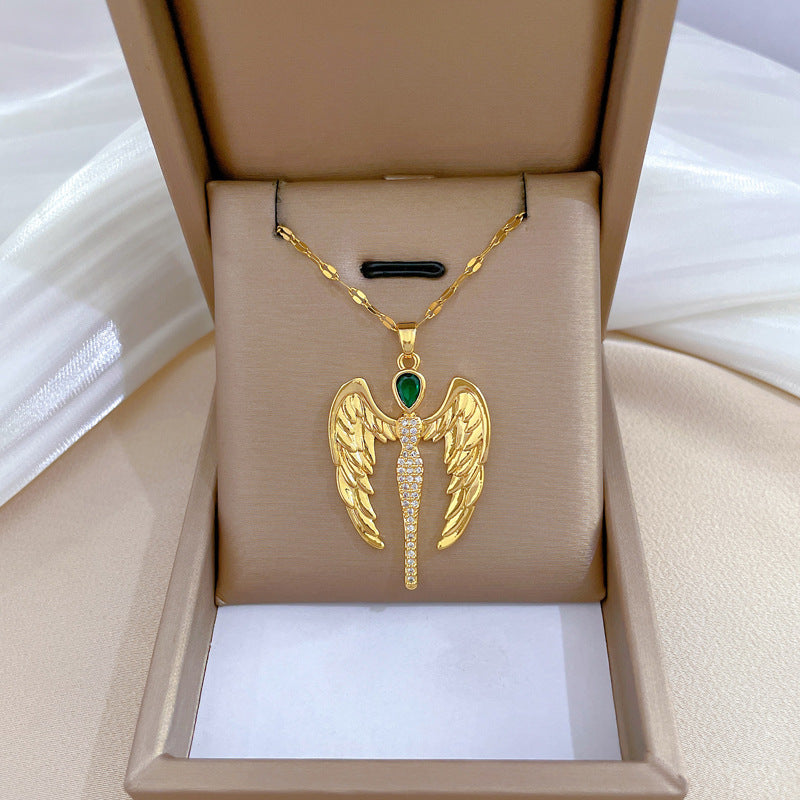 Collar colgante de ángel y demonio geométrico minimalista de acero de titanio con detalles de diamantes de imitación para mujeres y hombres