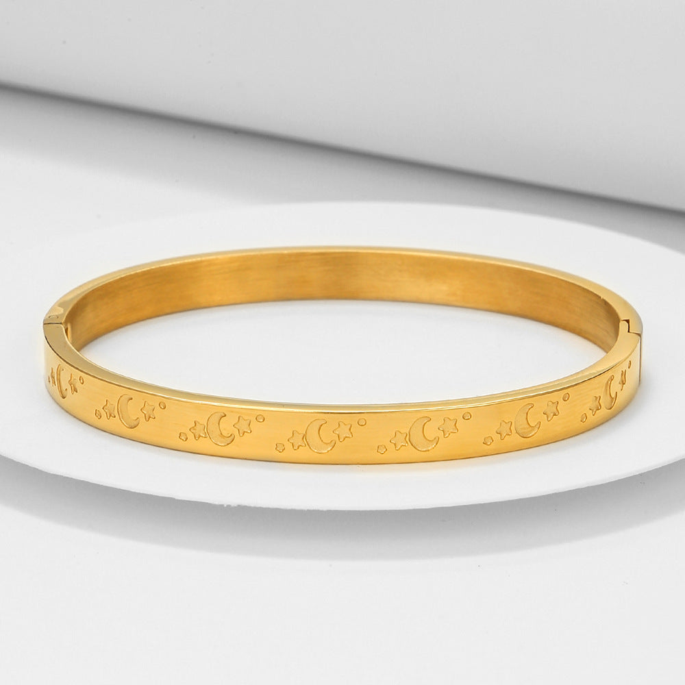 Star Moon Oval Geometric Gold Plated Titanium Steel Bracelet for Men and Women