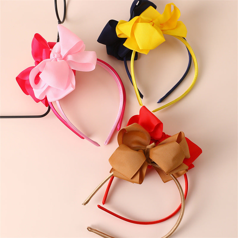 Minimalist Solid Color Fabric Bow Hairband Set for Kids - Small Batch Design Hair Accessories with Large Bow Shape
