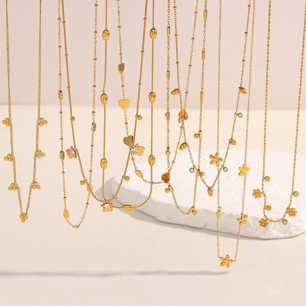 Minimalist Geometric Stainless Steel Plated 18K Gold Fine Chain Tassel Pendant Necklace for Women