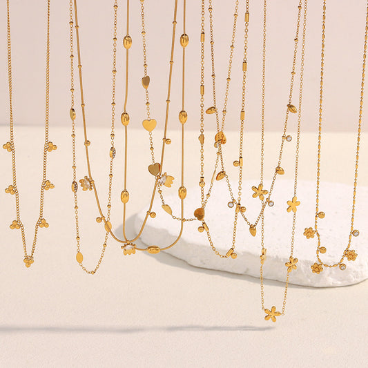 Minimalist Geometric Stainless Steel Plated 18K Gold Fine Chain Tassel Pendant Necklace for Women