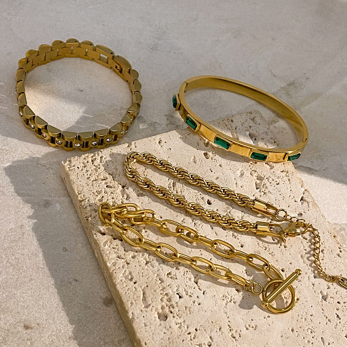 18K Gold Plated Stainless Steel Round Geometric Cubic Zirconia Bracelet