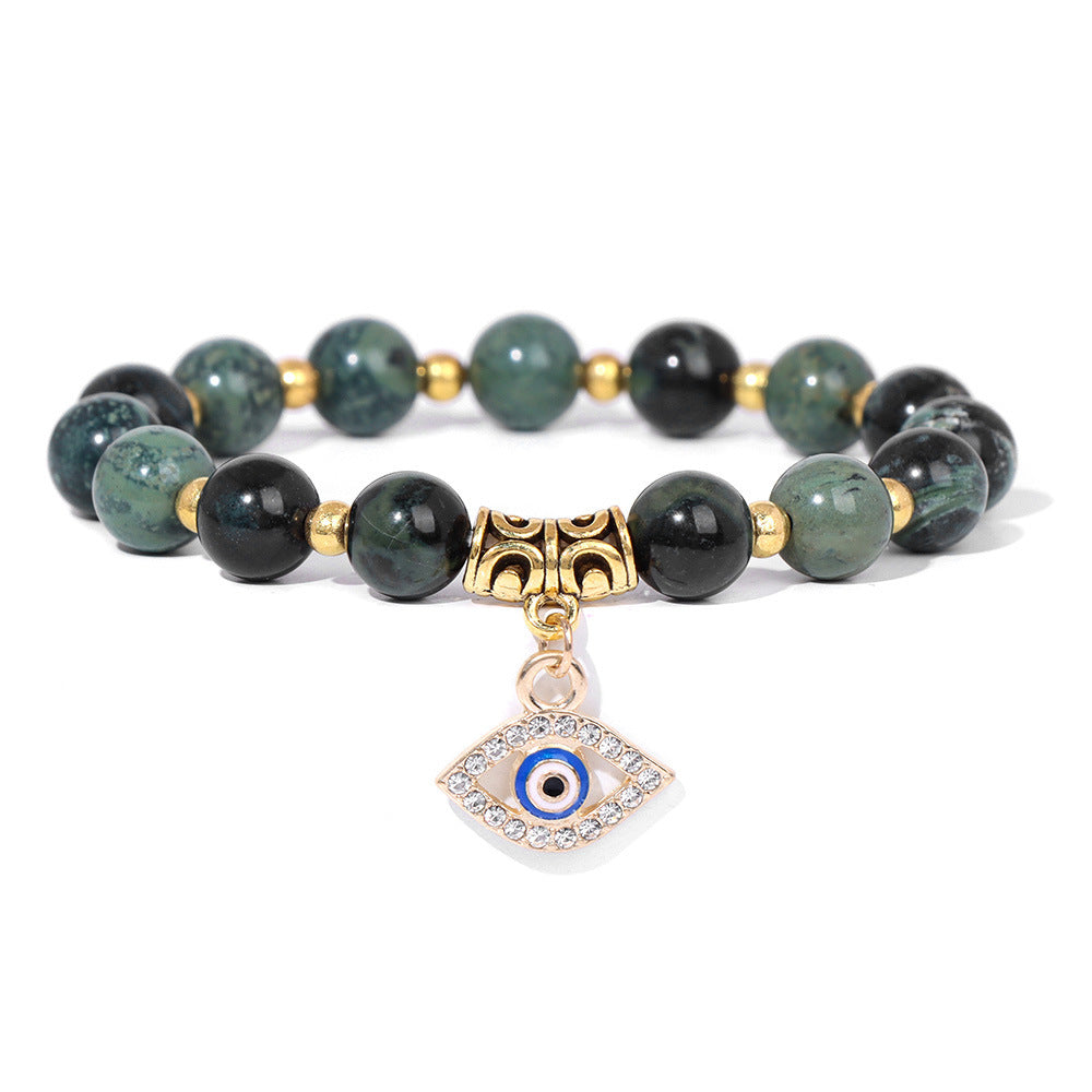 Vintage Minimalist Geometric Agate Beaded Bracelet with Evil Eye Pendant Unisex Jewelry
