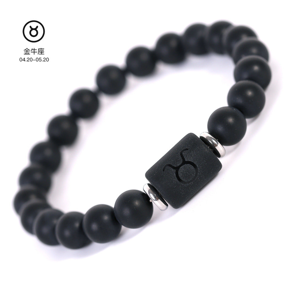 Elegant Business Matte Round Geometric Glass Zodiac Bracelet Unisex Gift