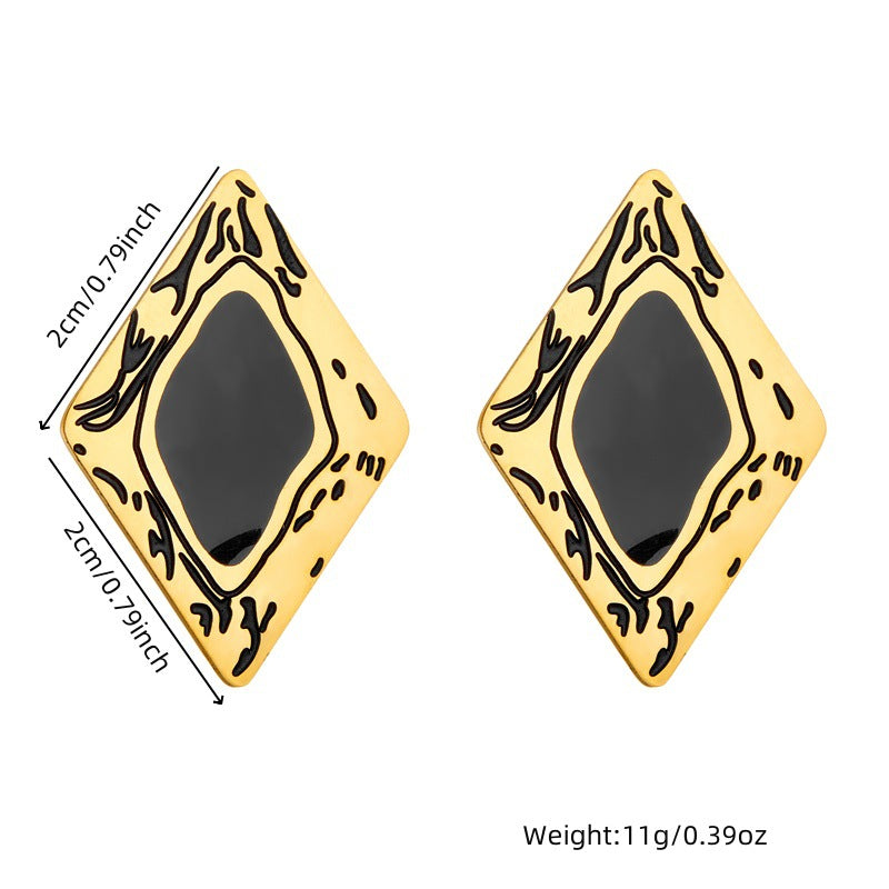 Fashion Contemporary Plated Stainless Steel Square Geometric Ring Earrings Necklace Set