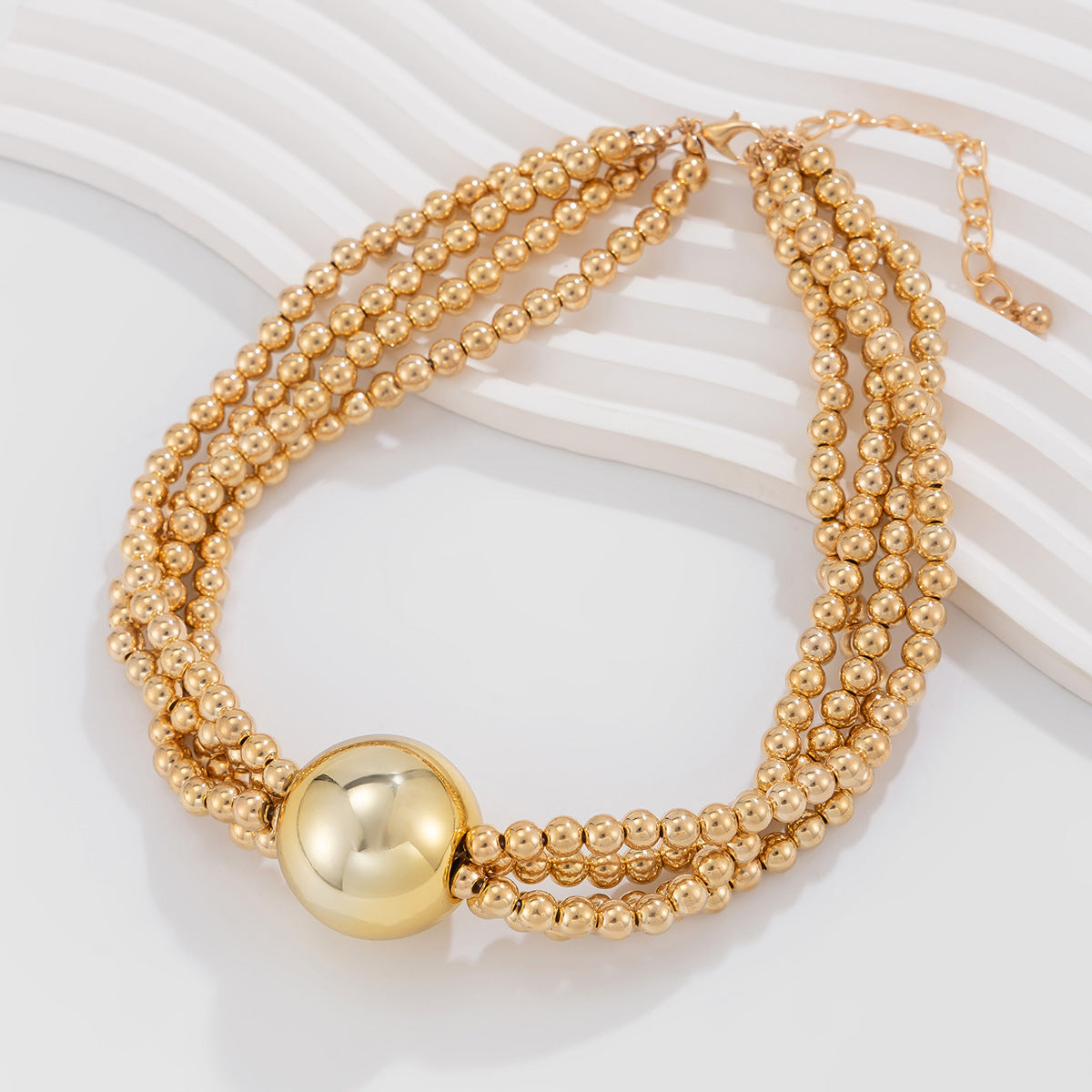 Hip-hop Plated Round Pearl Ball Chain Necklace for Women