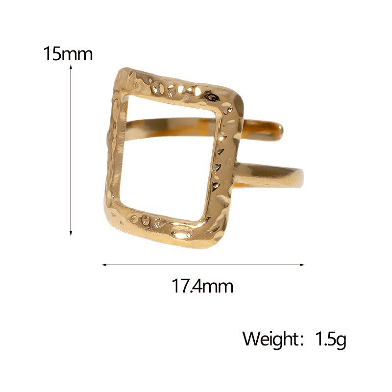 Minimalist 18K Gold Plated Square Geometric Stainless Steel Open Ring for Women
