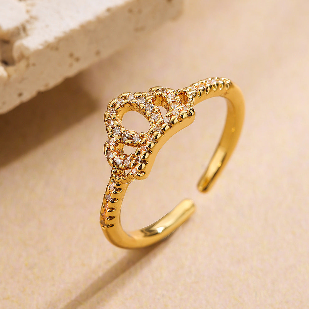 Anello Minimalista a Corona Geometrica da Donna in Ottone Placcato Oro 18K con Intarsio in Zirconia Cubica