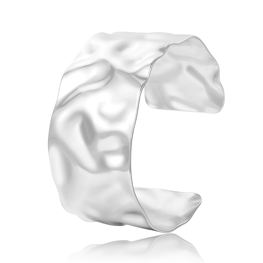 18K Gold Plated Hammered Geometric Titanium Steel Cuff Bracelet for Women