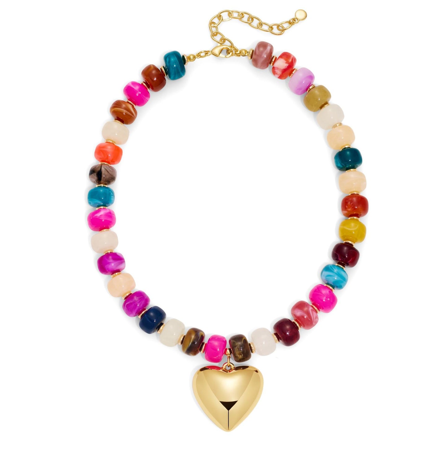 Luxury Geometric Heart Acrylic Pendant Necklace Colorful Beads Chain for Women