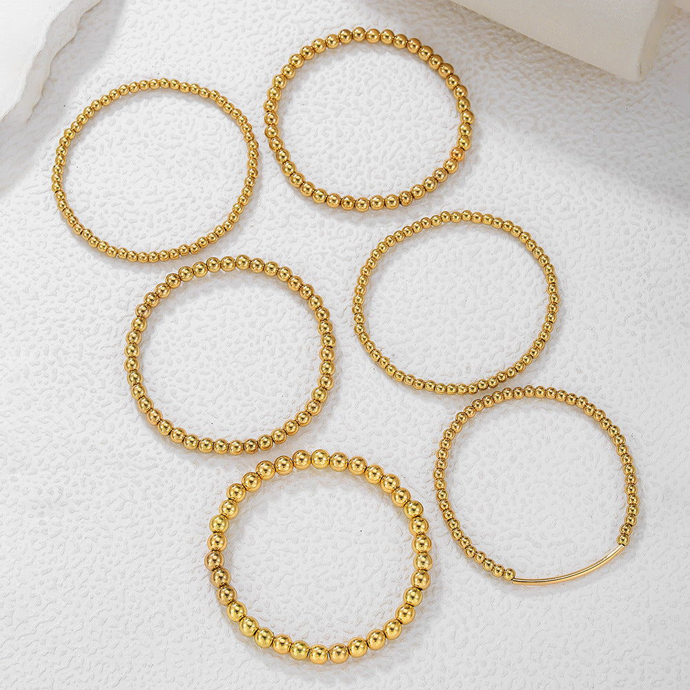 Set di Bracciali Artigianali da Donna in Metallo con Perline, Stile Geometrico e Dettagli Circolari