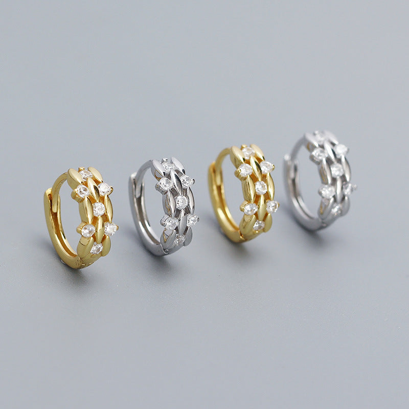 Minimalist 925 Sterling Silver Plated Geometric Round Diamond Hoop Earrings for Women